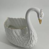 Vintage swan pot holder in white and gold ceramic