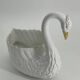Vintage swan pot holder in white and gold ceramic