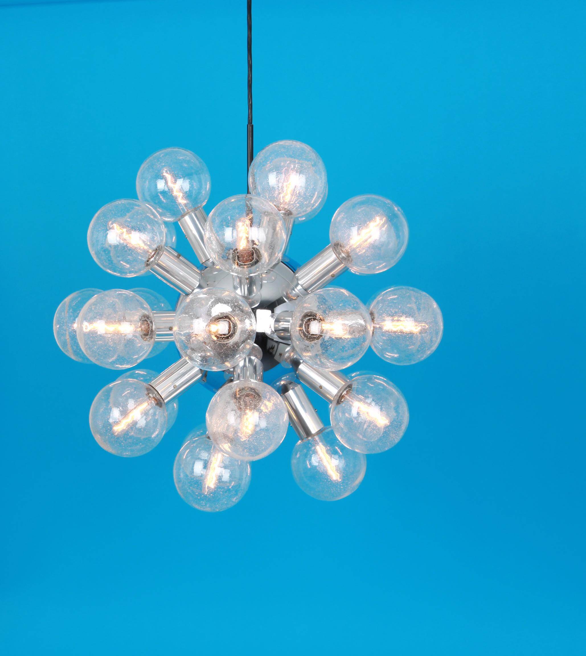 Large chrome space-style Atomium Sputnik chandelier by Kalmar, Austria, 1970s.