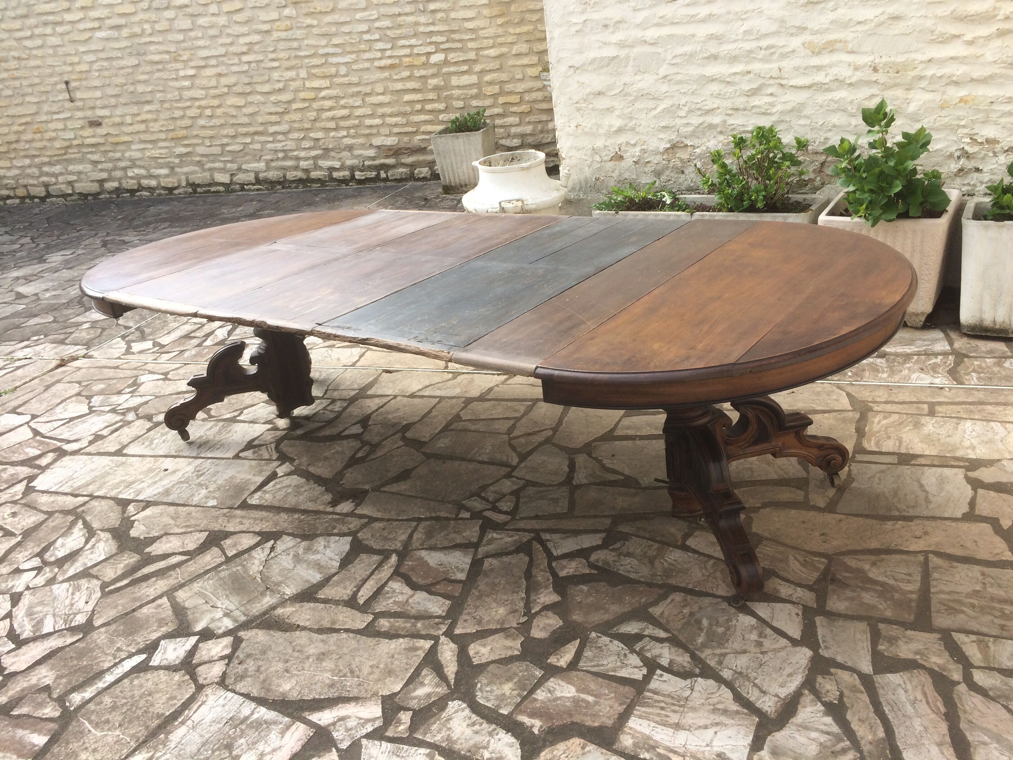 Oval table with walnut extensions Napoleon III era