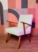 Vintage armchair beige bouclé walnut wood 1950