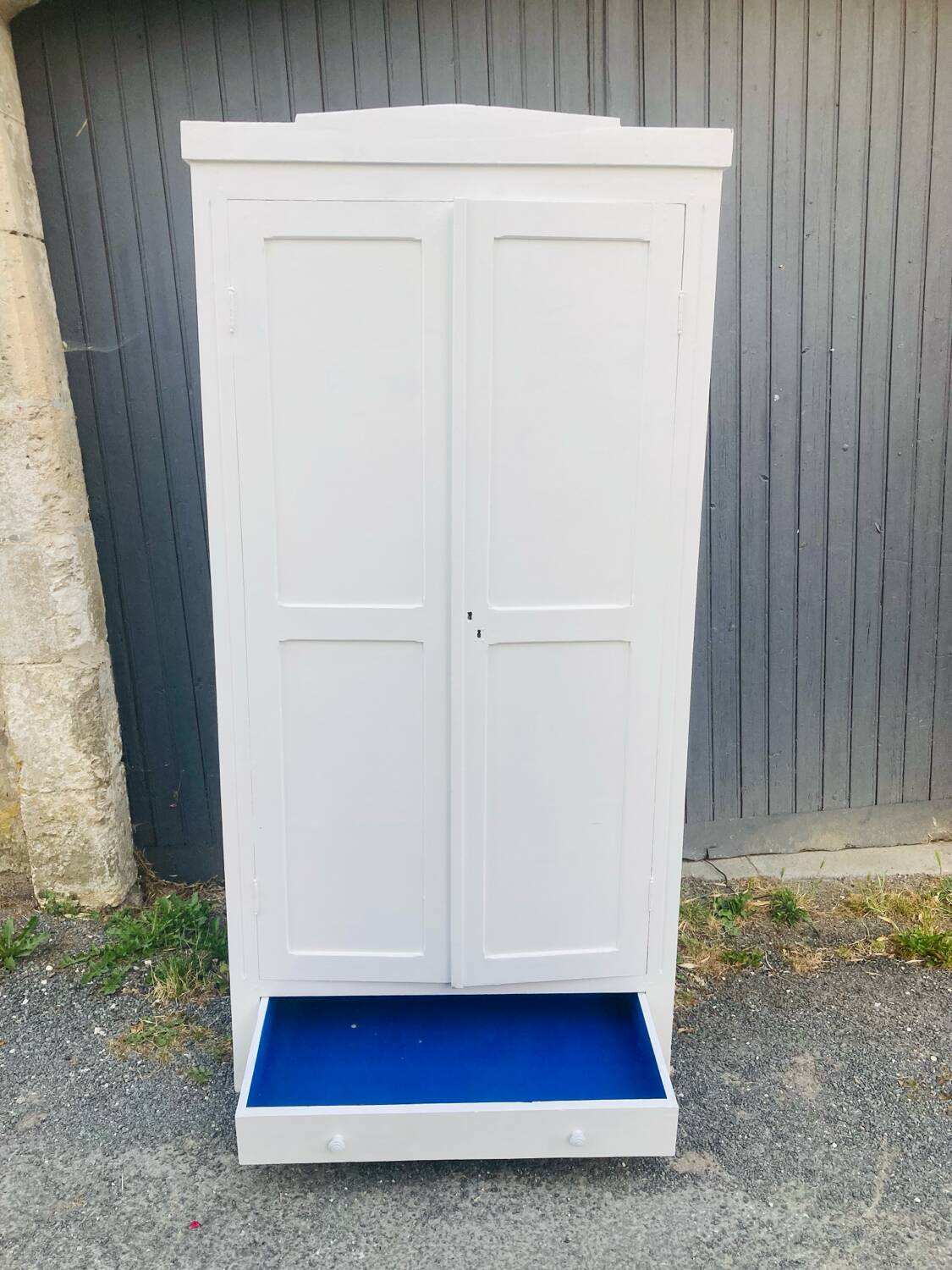 Antique white Parisian wardrobe with Majorelle blue interior