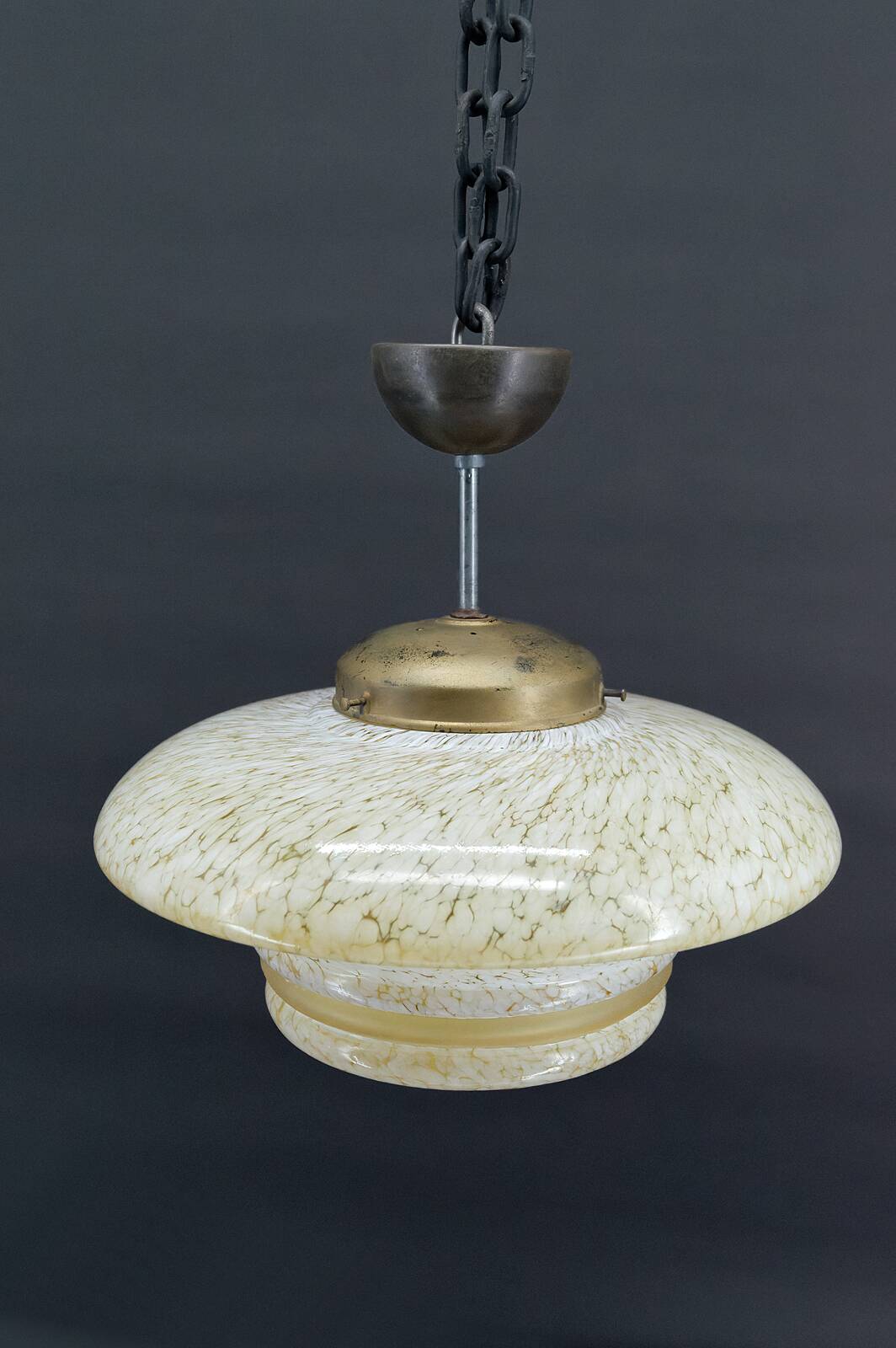 Modernist Art Deco pendant light in acid-etched “cloud” glass, France, Circa 1930