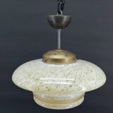 Modernist Art Deco pendant light in acid-etched “cloud” glass, France, Circa 1930