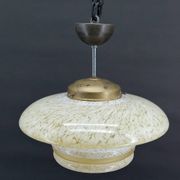 Modernist Art Deco pendant light in acid-etched “cloud” glass, France, Circa 1930