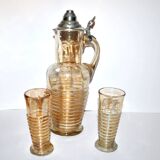 Theresienthal ? Broc bière aiguière et verres chope en verre irisé Bohème ou Allemagne