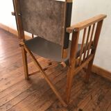 pair of Safari armchairs in wood and leather