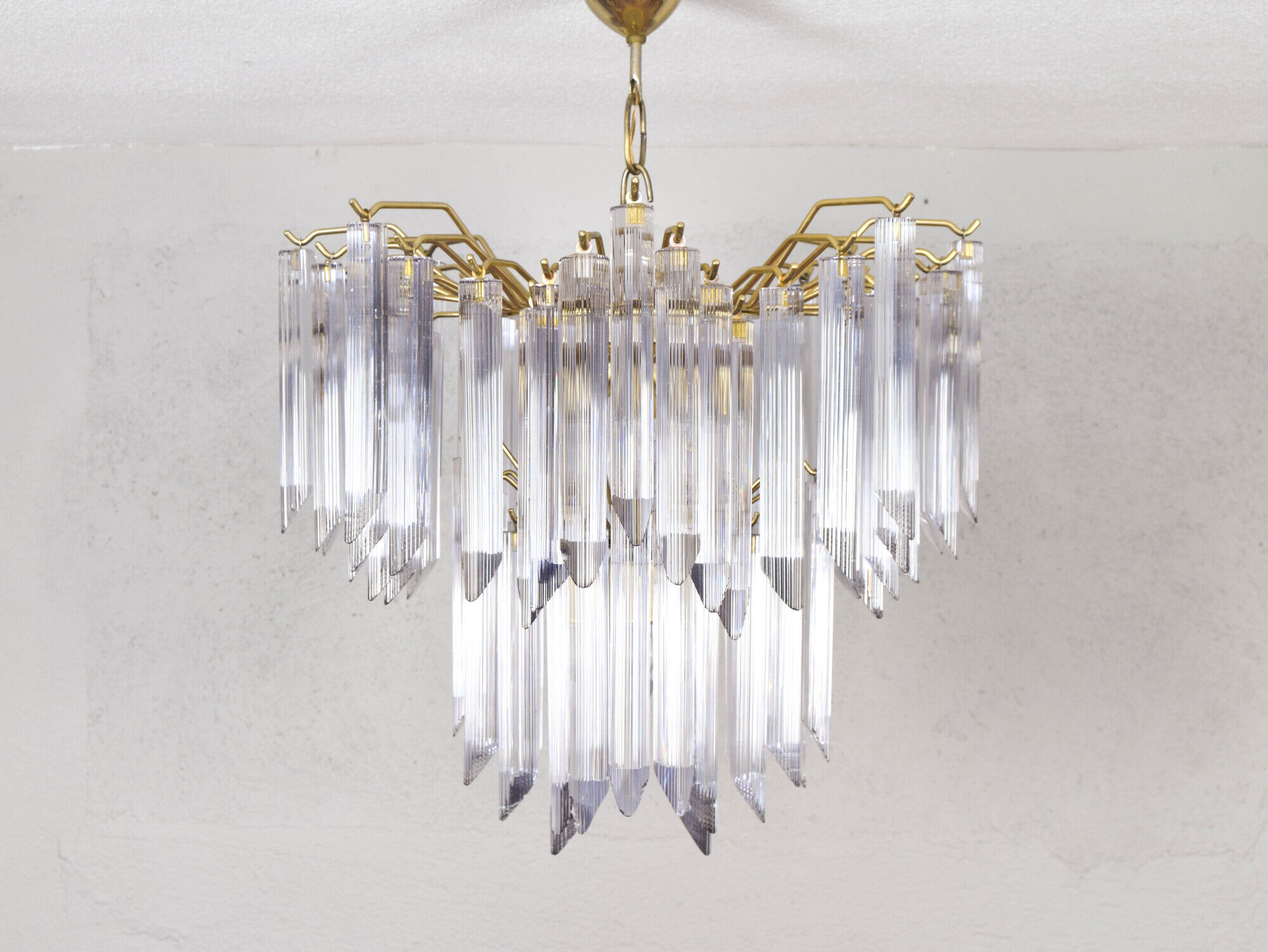 Mid century italian modern triedri murano glass venini chandelier