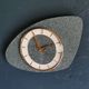 Vintage formica clock silent asymmetrical wall pendulum "Round golden green"