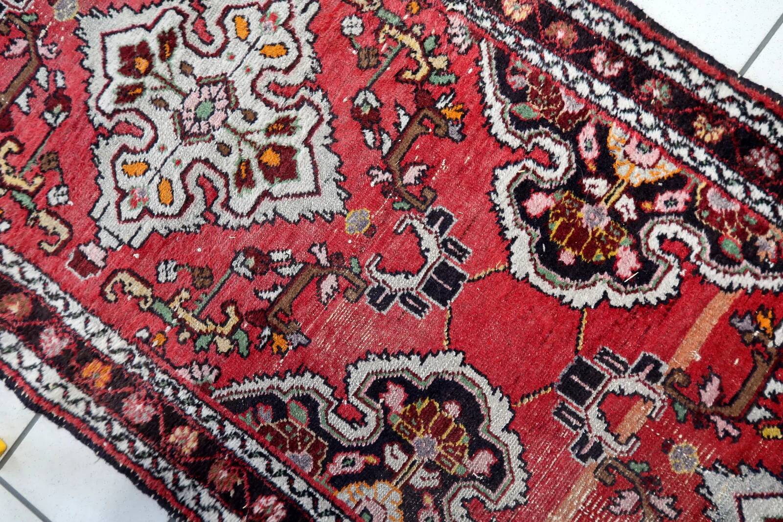 Handmade antique Persian Malayer runner rug 77cm x 382cm, 1920s