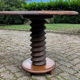 Pedestal table oak screw vintage press