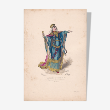 Une illustration image costume reine Mérovingienne  planche 1876 à 1880 Edit:  F. Roy