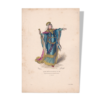 Une illustration image costume reine Mérovingienne  planche 1876 à 1880 Edit:  F. Roy