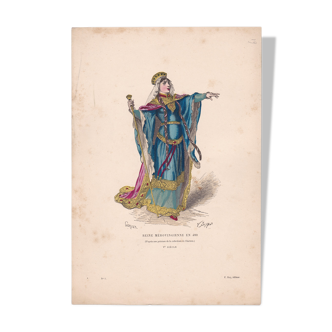 An illustration, image costume queen Merovingian plate 1876 to 1880 Edit: F. Roy