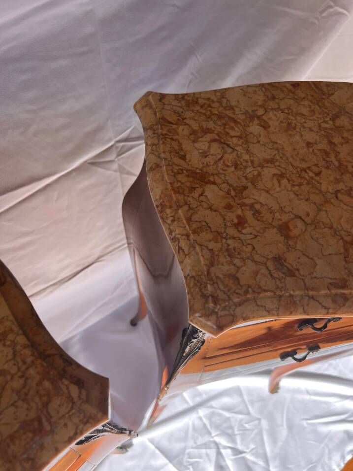 Louis XV Marquetry Bedside Tables, Pair of Vintage French Nightstands