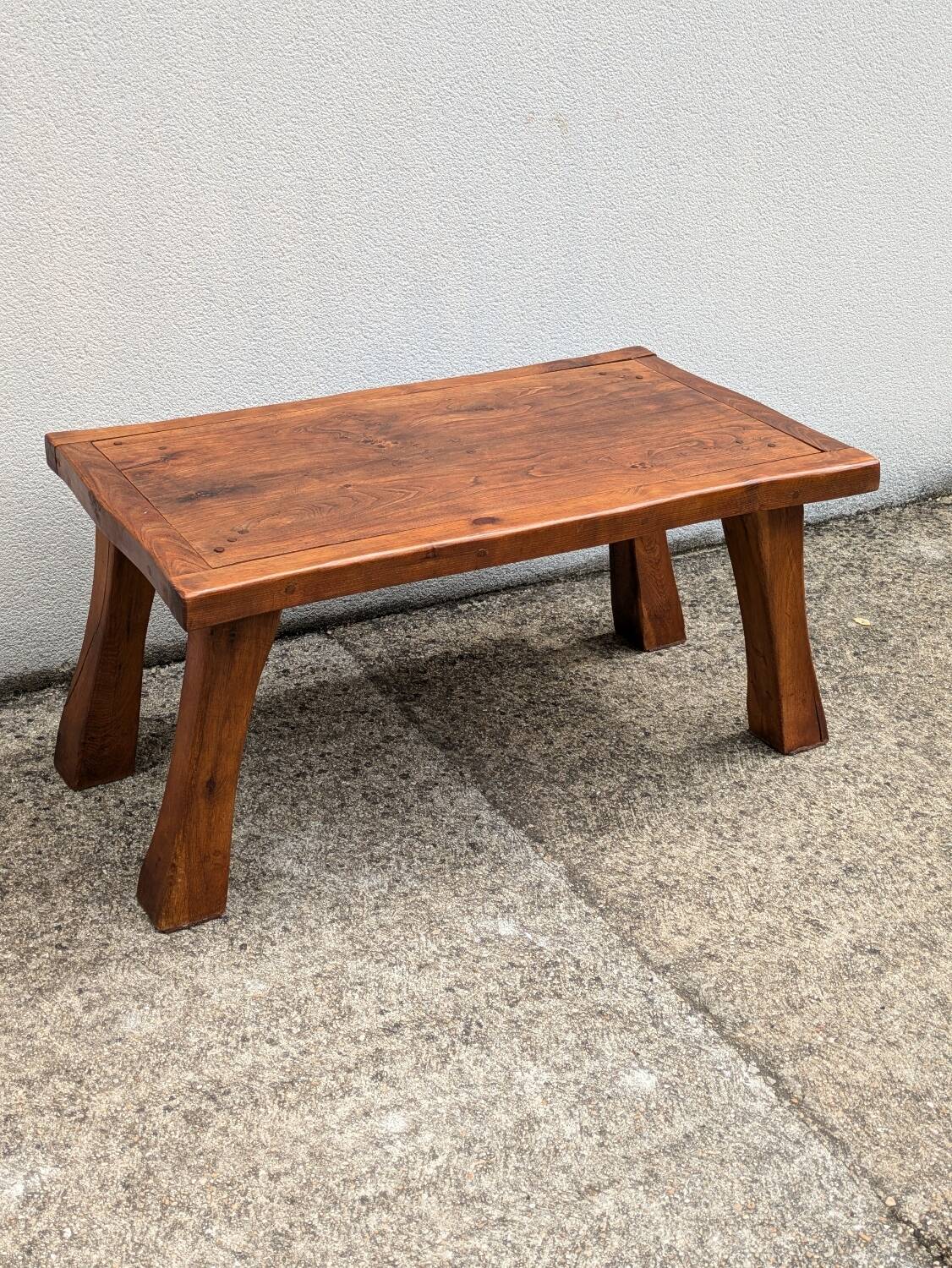 Brutalist solid wood coffee table, vintage