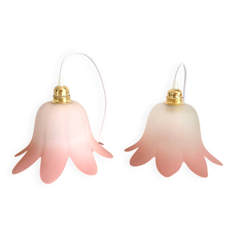 Set of 2 vintage pink tulip pendant lights