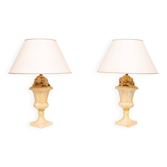 Fruit Ceramic Classical Greek Urn Table lamps 1970s Italy