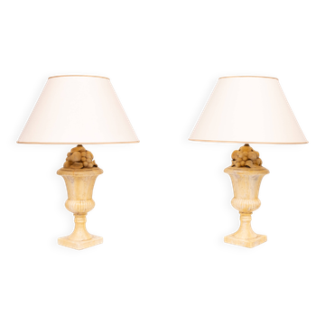 Fruit Ceramic Classical Greek Urn Table lamps 1970s Italy