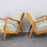 1960s Kozelka and Kropacek Restored Pair of Oak Armchairs, Rare Model
