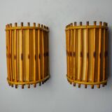 Pair of rattan wall lights, France, 1960