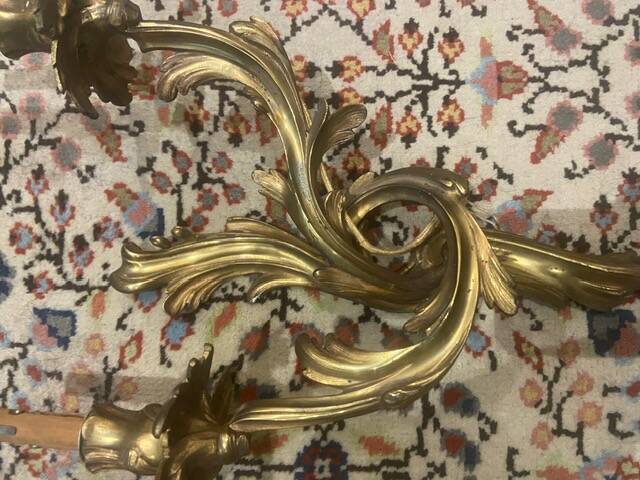 Pair of gilded bronze wall sconces with two lights - Louis XV style