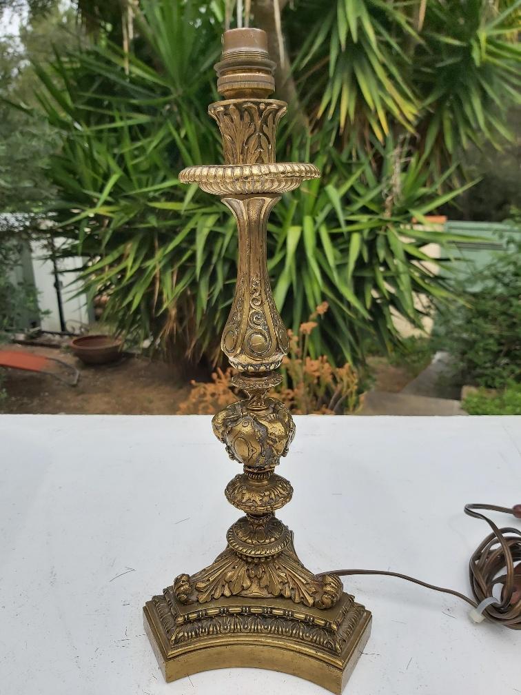 Pair of 19th century bronze lamps ibex decorations