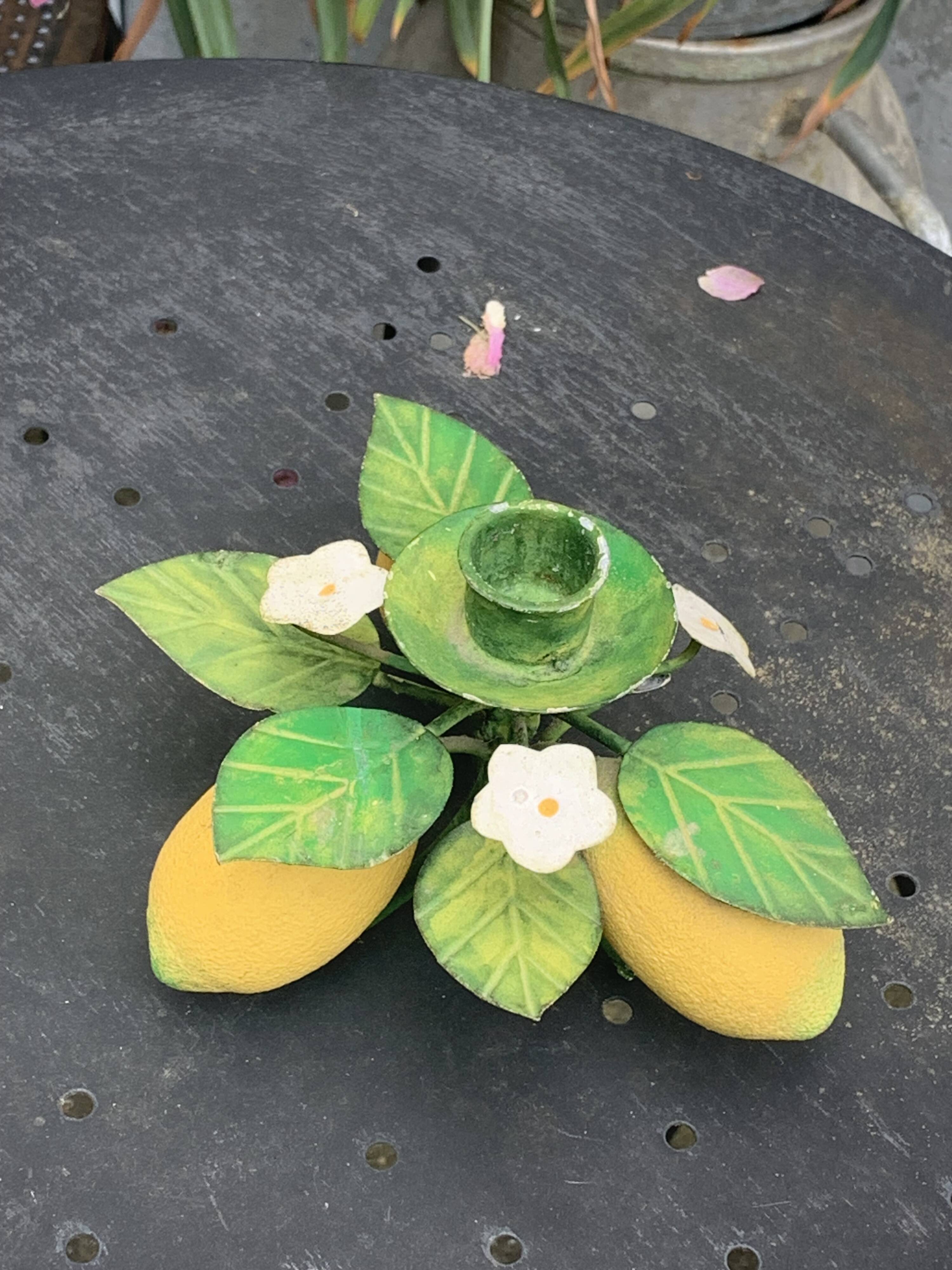 Metal candle holder vintage lemons