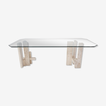 Rare architectural travertine table by Willy Ballez
