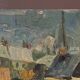 Oil on cardboard by Gérard Guéguéniat 1956 representing a village