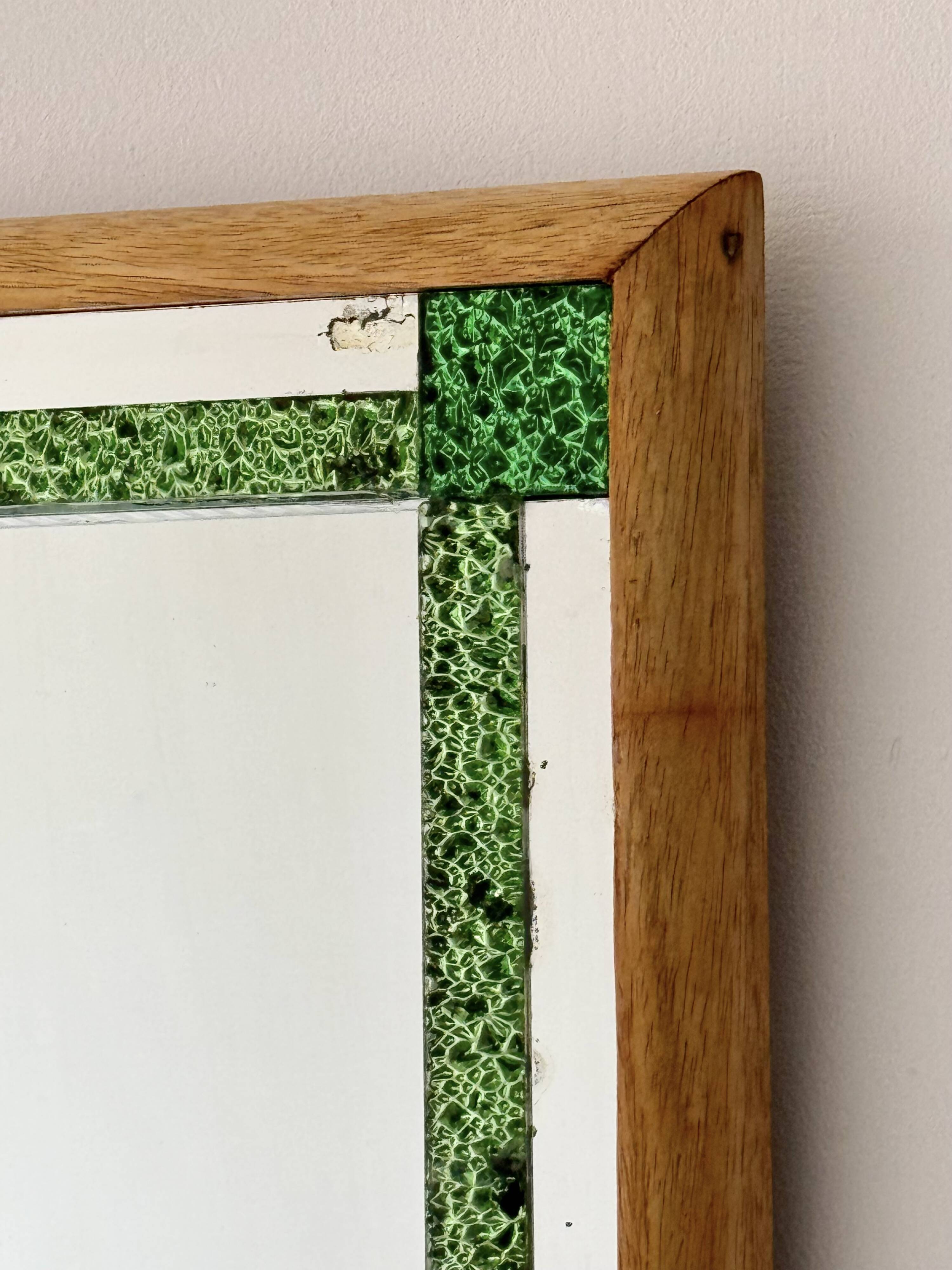 Vintage Rectangular Mirror with Green Glass