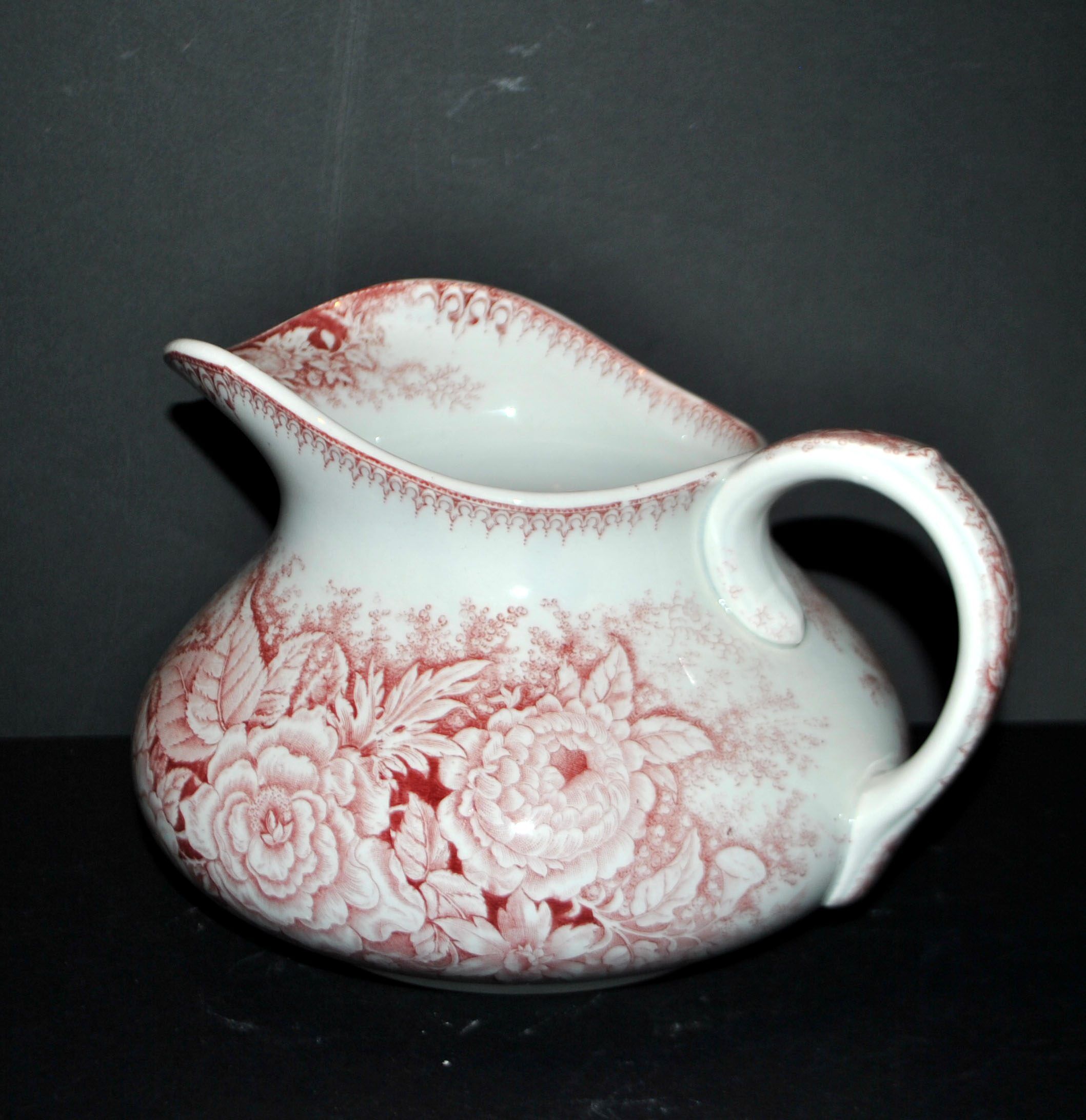 Pexonne earthenware vase/jug with a red floral rustic design