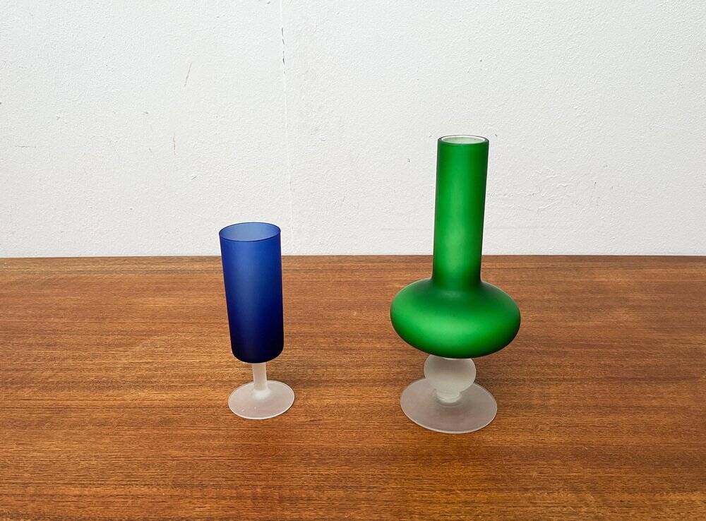 Vase from the Italian Satinato series and glass attributed to Carlo Moretti, 1970s, set of 2.