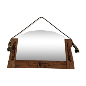 miroir mural biseauté fer forgé cadre bois vintage art déco