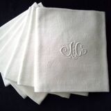 6 White Damask Cotton Napkins Monogram JC