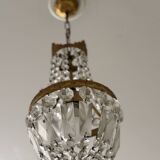 Lustre corbeille ancien en laiton et pampilles – Art déco années 1930