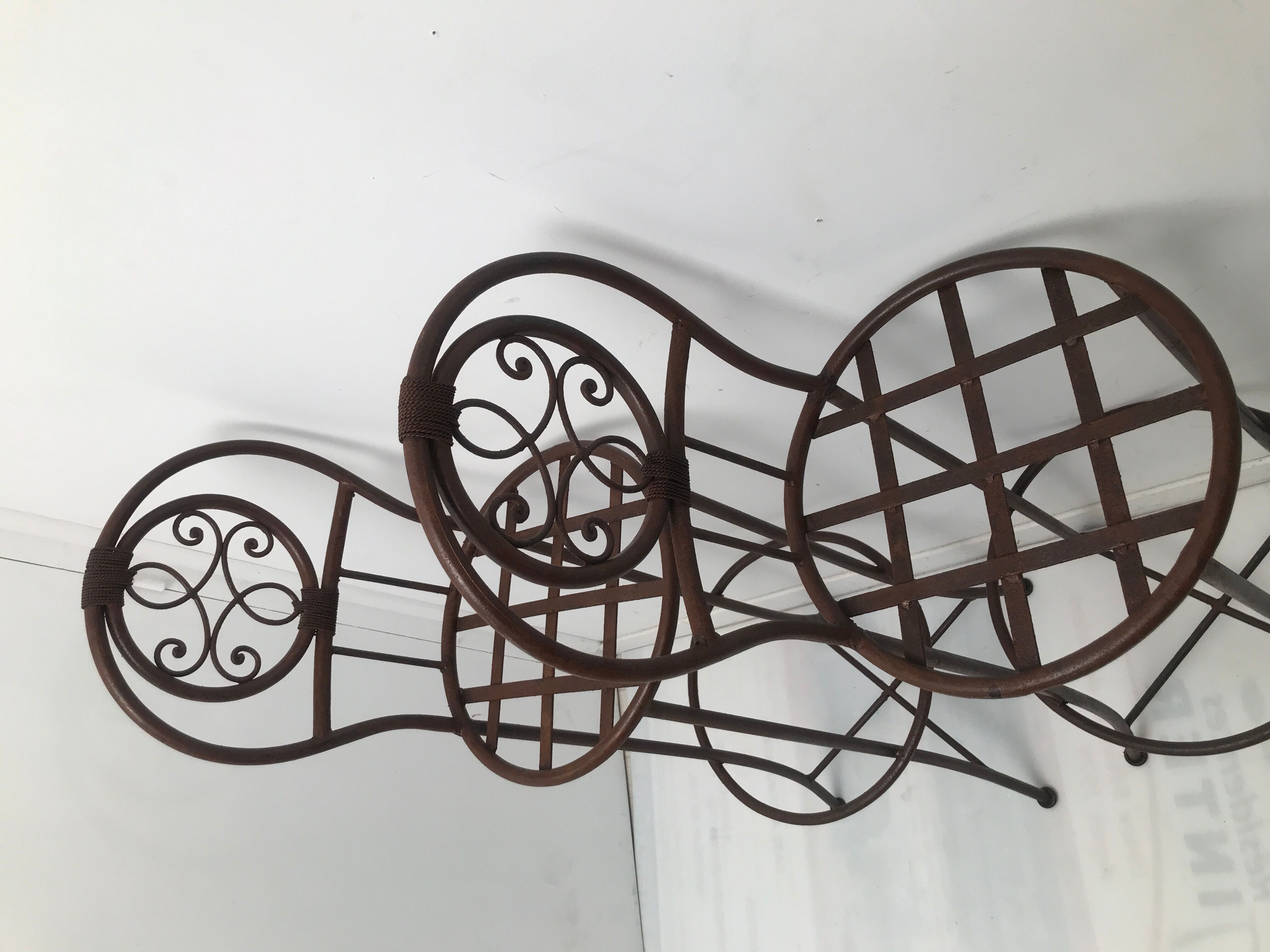 Pair of vintage bar high chairs in copper and wrought iron