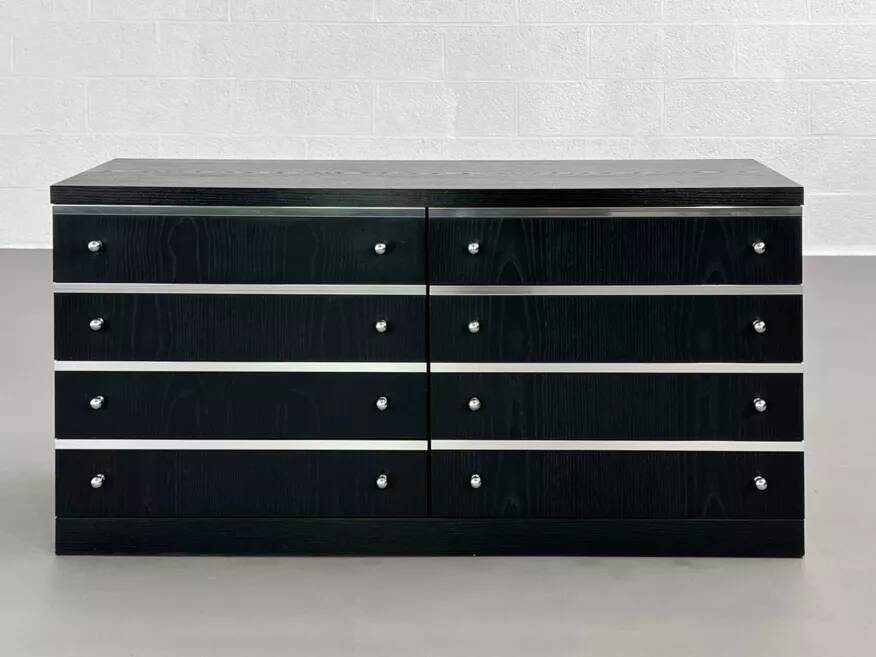 Black and chrome 8-drawer chest of drawers from the 70s - 80s
