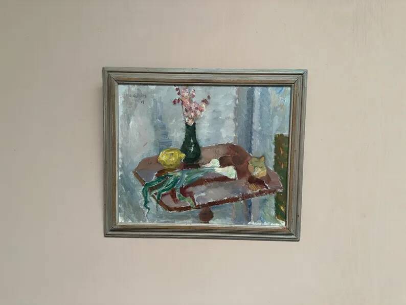 Original Swedish Oil on Panel – "Vase and Vegetables" by Arne Kilsby – Signed – Vintage and Framed – 54 × 46 cm (21.3" × 18.1")