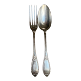 Fork and spoon set in silver metal