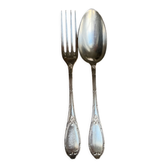 Fork and spoon set in silver metal