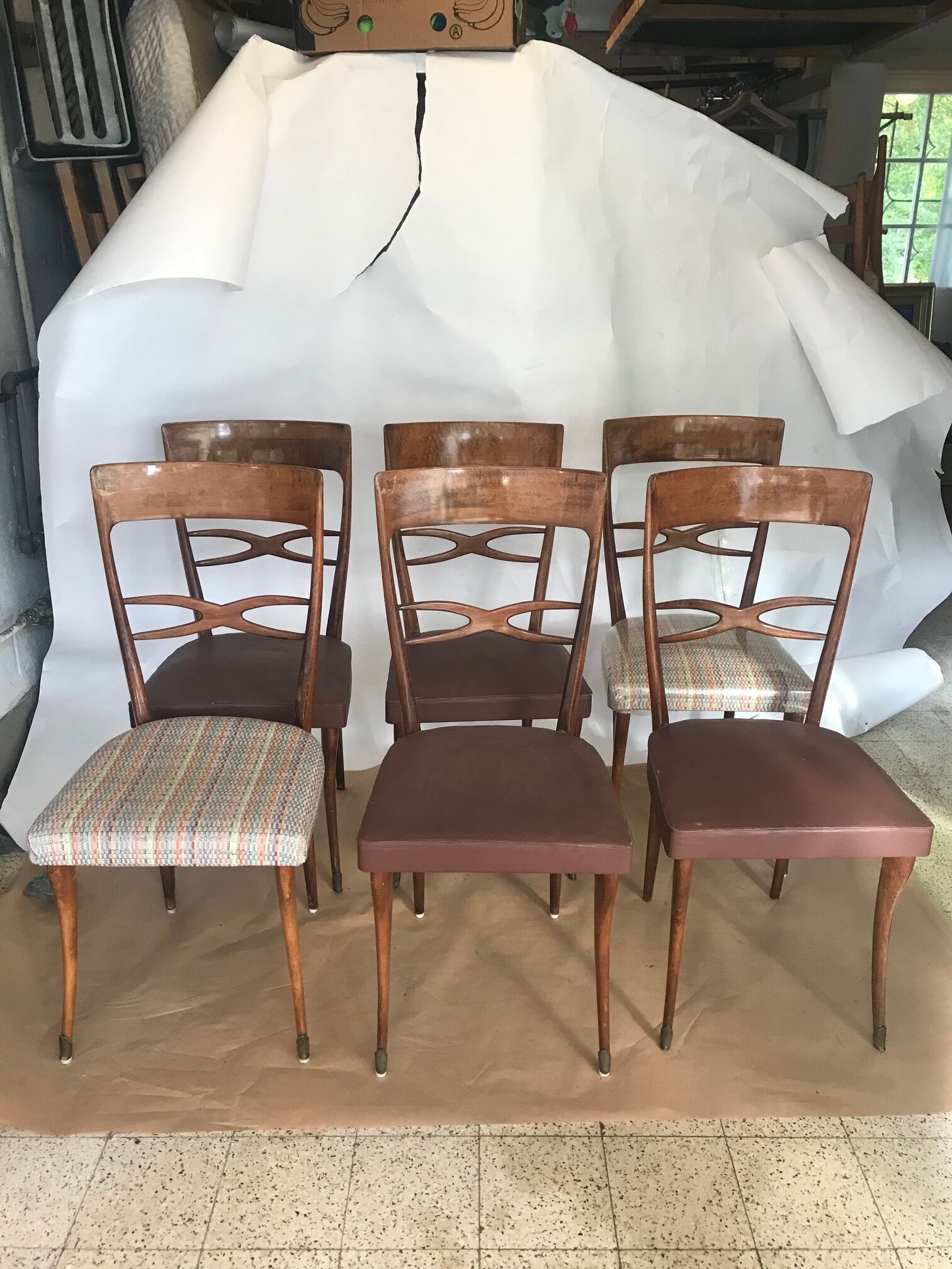 Series of six wooden chairs