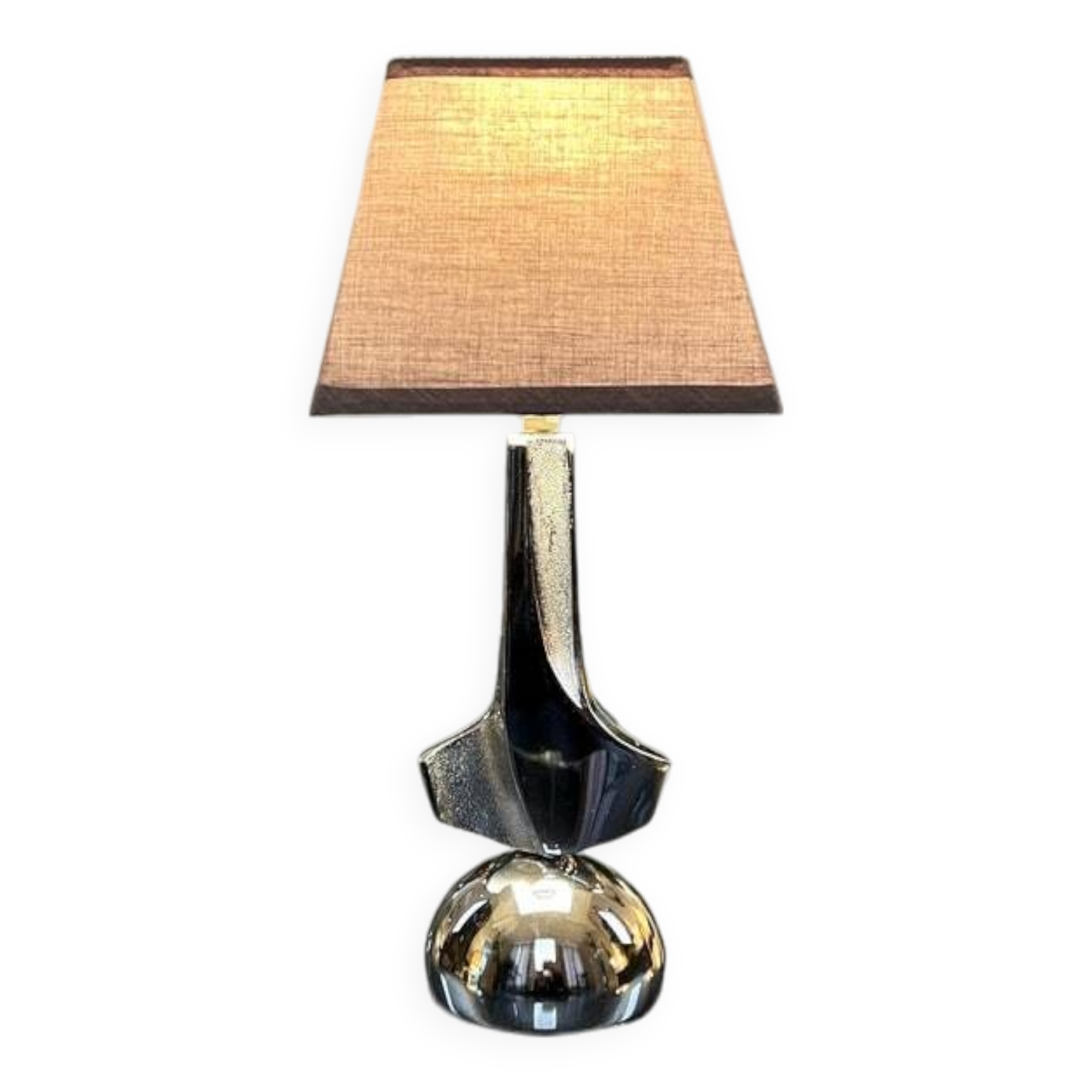 Modernist Art Deco Table Lamp in Chromed Metal - Textile Lampshade