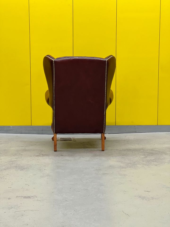 Burgundy leather vintage chesterfield wing chair