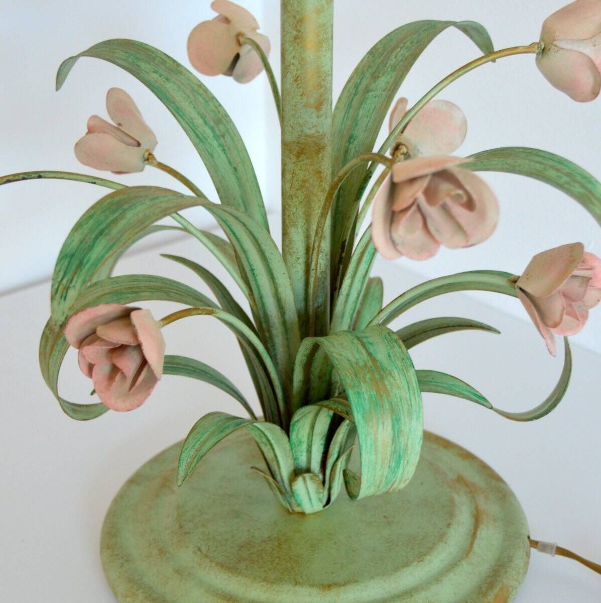 Lampe de table bouquet de fleurs / Roses fer forgé 1960 vintage