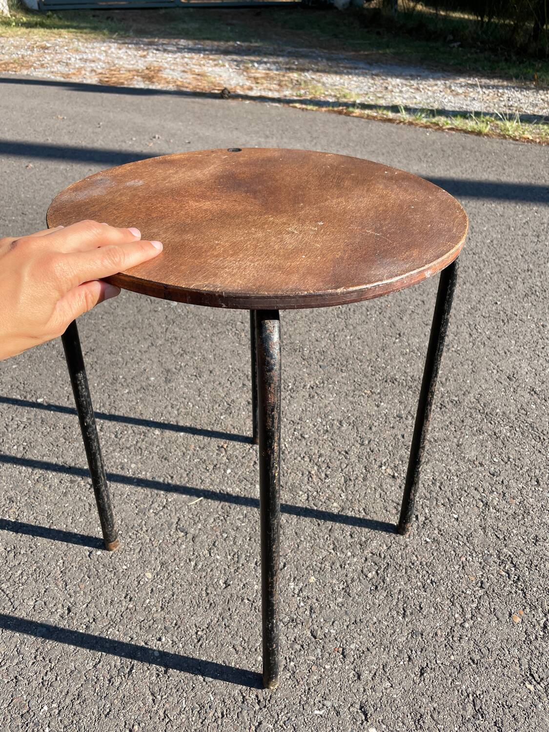 Wooden and metal workshop stool
