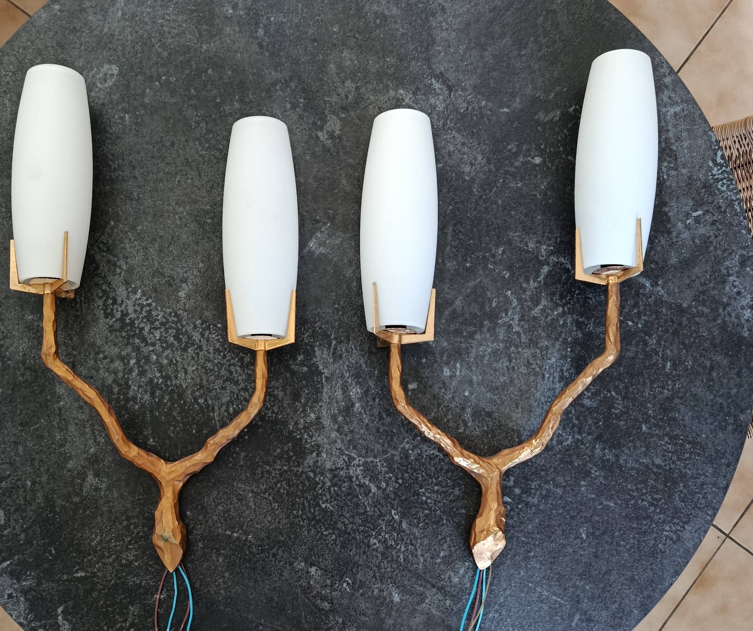Brutalist wall sconces – Maison Arlus – Vintage 1960