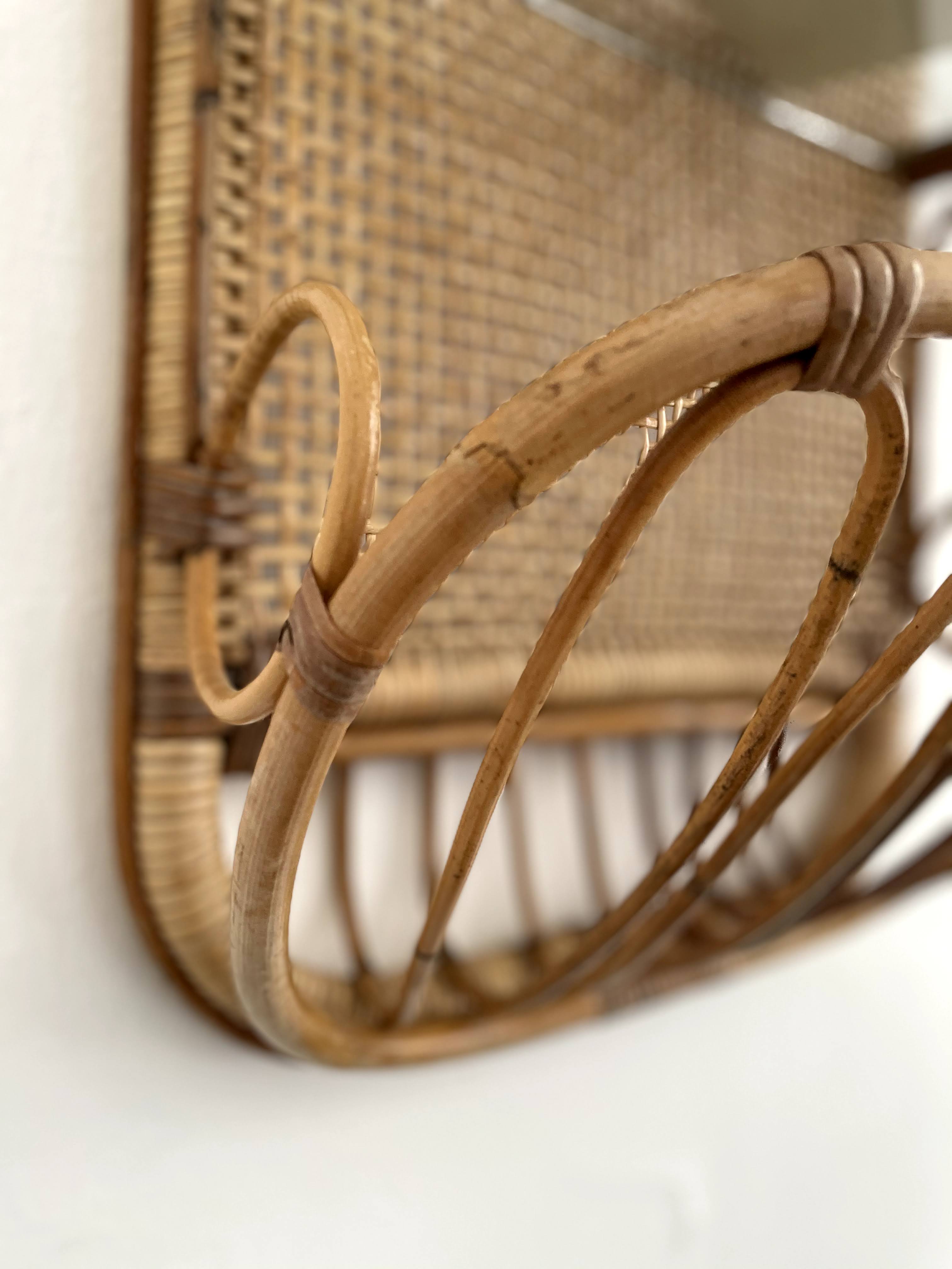 Mid-century bamboo and glass shelf with magazine stand, circa 1960, italy