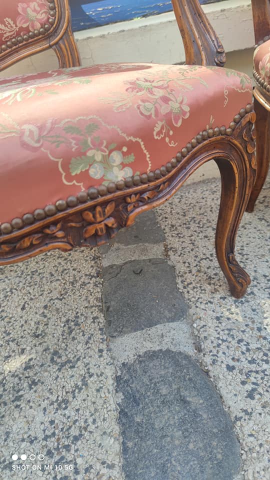 Pair of Louis XV style cabriolet armchairs