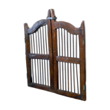 Old Burmese teak gate with openwork wrought iron panels